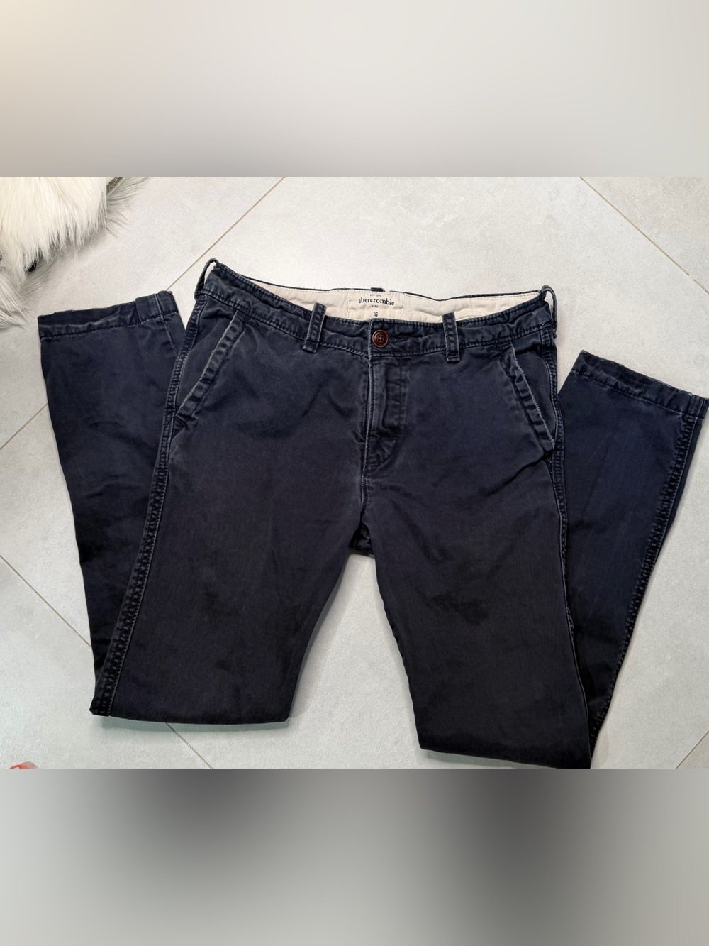Abercrombie Kids Boys Straight Twill Chino Pants Dark Navy 100% Cotton | Size 16